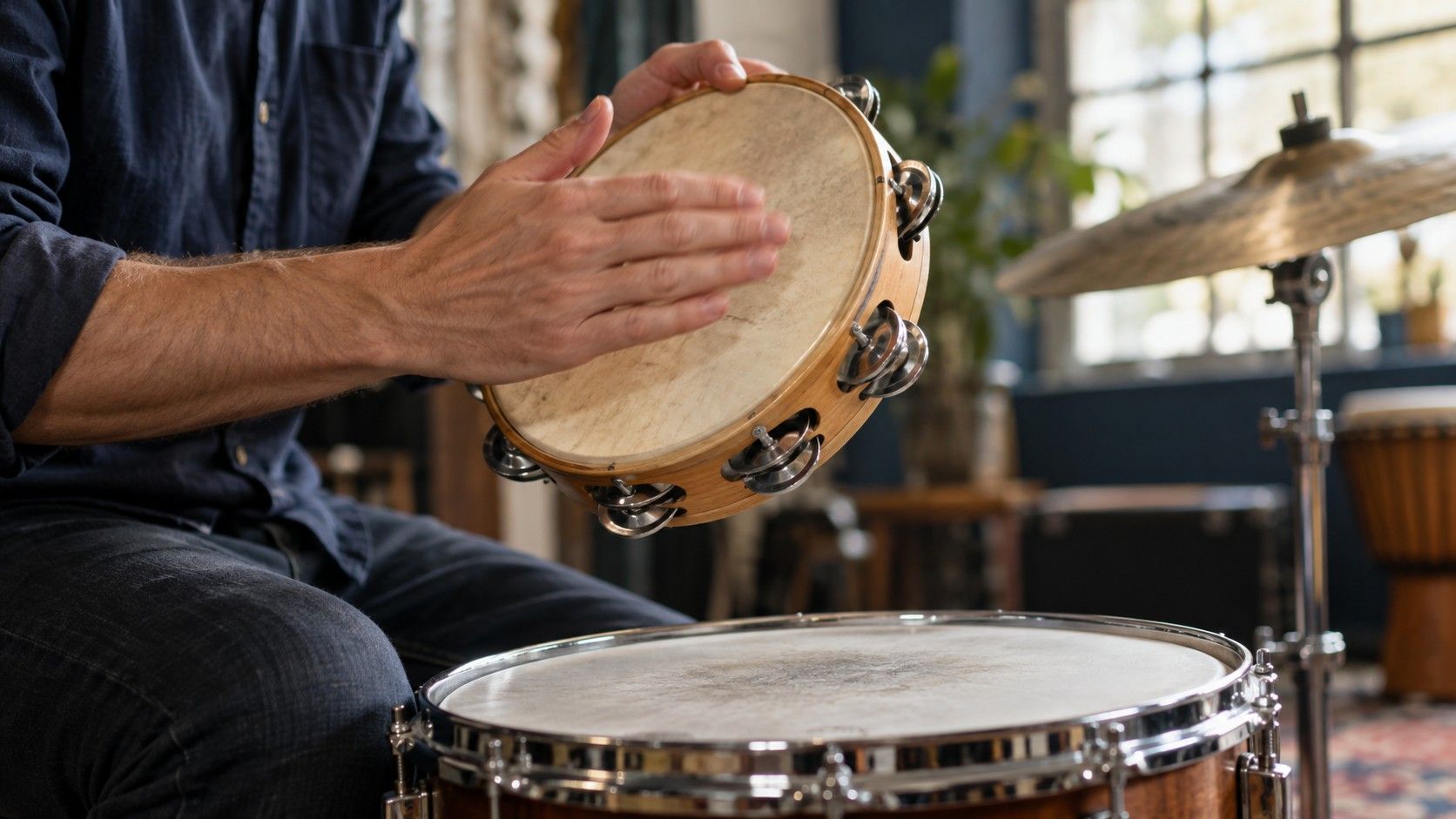 A percussionist playing a tambourine