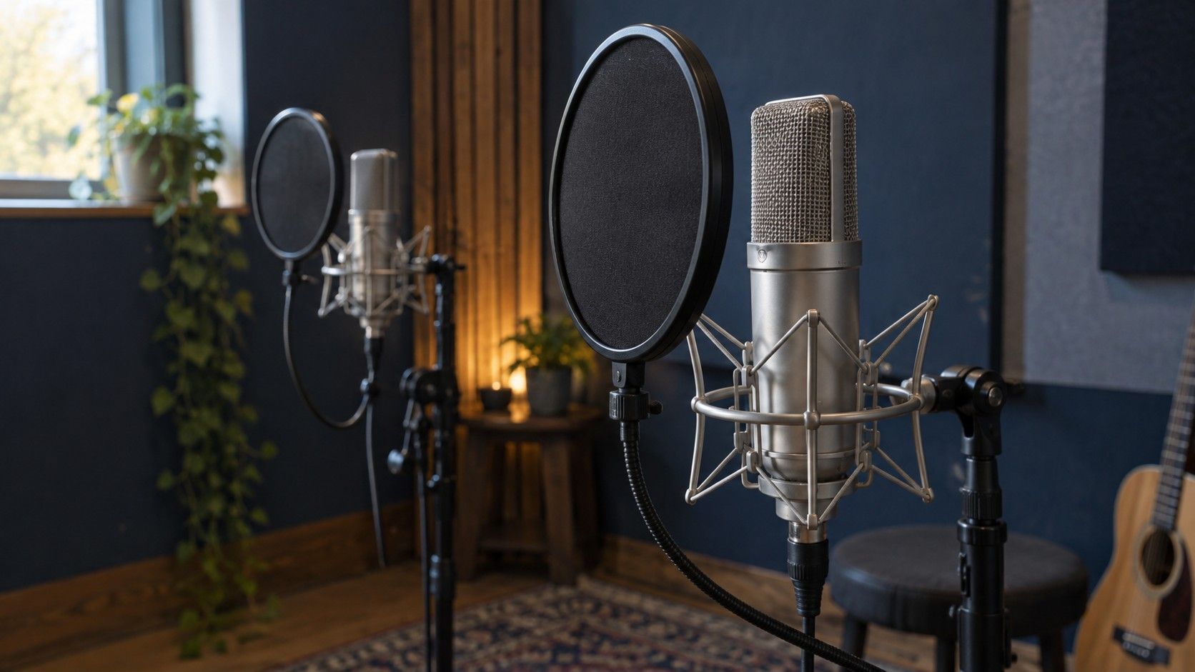 Two microphones in a vocal recording room